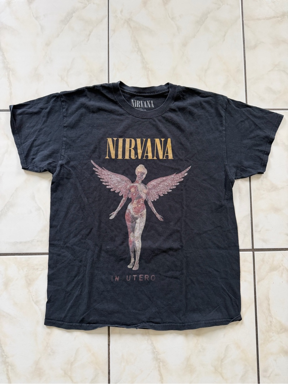 NIRVANA Black In Utero Angel Tee with Gold Logo